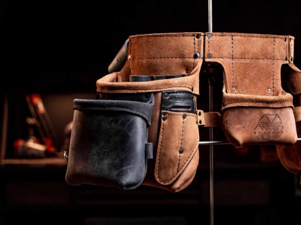 Framer tool belt in black and tan leather by Akribis Leather