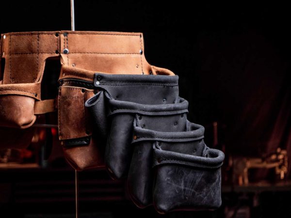 Framer tool belt in black and tan leather by Akribis Leather