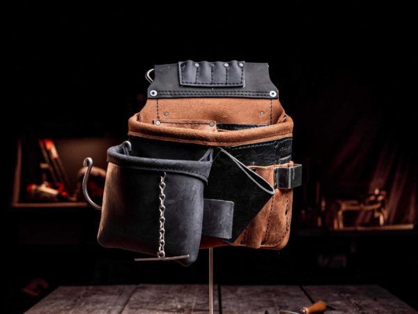 ER (Electrical Rough-In) tan and black leather bag by Akribis Tool Belt