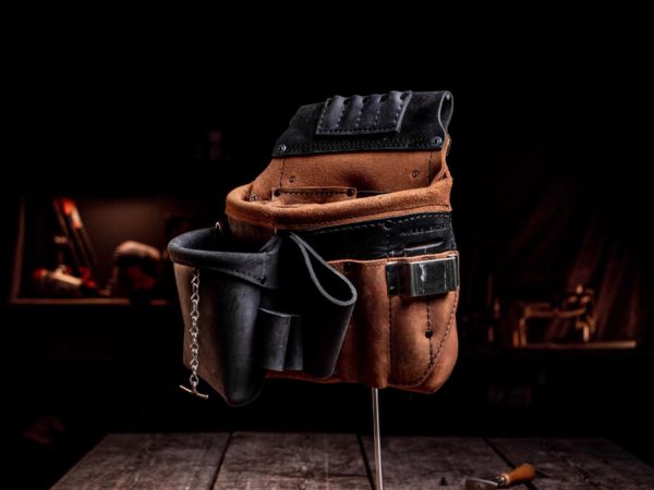 ER (Electrical Rough-In) tan and black leather bag by Akribis Tool Belt