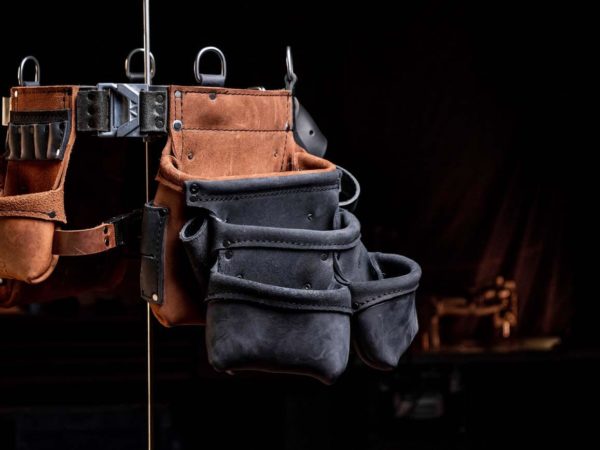 B Mini tool belt by Akribis Leather in brown and black