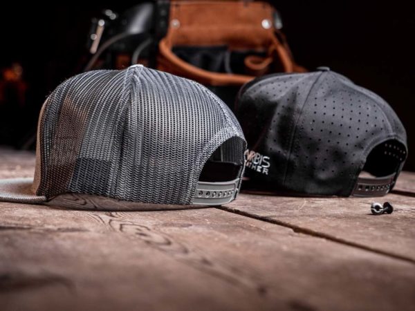 grey and black Akribis leather hat