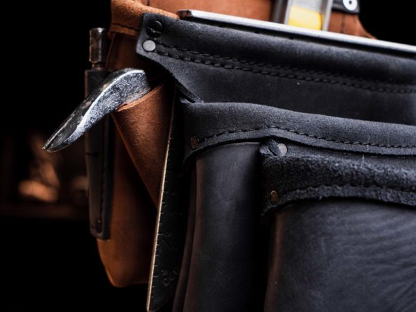 LMini tan and black bag for Akribis Leather Tool Belt
